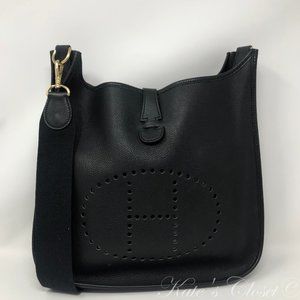 SOLD!! HERMES Vintage Evelyne  Black Cross Body Bag